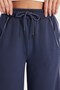 Women's Relax Fit Comfortable Cut, Lace-Up Waist, Elastic Stripe Detail, Double Pockets, Navy Blue Trousers - 6