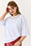 Women's Gold Chain Collar Crew Neck Tshirt White