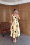 Black Piped Square Neck Floral Print A-Line Midi Length Dress