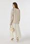 Beige Blouse with Polka Dot Scarf and Pleated Detail 0142 - 6