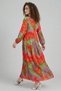 Women's Shirt Collar, Gathered Waist, Authentic Patterned Viscose Red Hijab Dress - 7