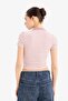 Fitted Polo Neck Striped Twill Camisole Short Sleeve T-Shirt E7907Ax25Sm - 5