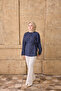 Women's Symmetrical Pattern Waist Tie Shirt Navy Blue - 3