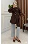 Brown Cotton • Pleated Belt Detail Hijab Shirt Tunic • Oversized Comfortable Fit • Stylish Daily Combination - 2
