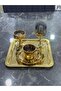 Velvet Gold Coffee Presentation Set with Tray, Coffee Cup, Turkish Coffee Cup and Coffee Side Cup - Damat Kahvesi - 4