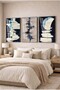 Navy Blue and Spatula Patterned Boho 3-Piece Glass Painting Set - Black Metal Framed Home and Office Painting - 2