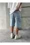 Part Stitched Ice Blue Bermuda Baggy Shorts - 5