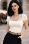 Women's Lace Collar Lycra Short Sleeve Blouse - 3
