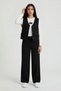 Black Pocketed Linen Vest and High Waist Trousers Girl's Set 24570 - 3