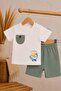 Baby Boy Sun Whale Embroidered Summer Ribbed 2-Piece Top and Bottom Set with Shorts 6-18 Months - 2