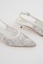 Spri̇ng Floral Patterned Tulle Textured Pointed Toe Open Back Women's Heeled Shoes - 7