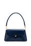 Clamshell Lock Detailed Baguette Women's Shoulder Bag Oslo Navy Blue