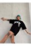 Women's Crew Neck Printed Oversized Short Sleeve T-Shirt - Black - 3