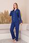 Women's Pajama Set - Indigo Front Buttoned Long Sleeve Lycra Viscose 2782Uy - 3