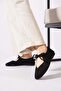 Yonar v mouth attached genuine leather women's flat shoes black suede