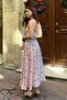 Women's Floral Patterned Belt Detailed Woven Dress - 7