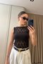 Lace Detailed Body Suit- Black - 3