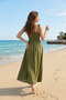 Khaki Long Cotton Unlined Summer Dress – with Straps - 4