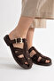 Mayor Women's Brown Suede Buckle Comfortable Daily Slippers - 2