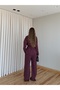 Burgundy Gold Buttoned Tencel Shirt and Trousers Set - 7313 - 7