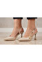 Beige Patent Leather Buckle, Pointed Toe, Open Back, Heel Height 7 Cm. - 2