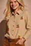 Women's Long Sleeve Cherry Detailed Lace-Up Shirt - 6