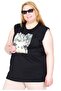 Large Size Women's 100% Cotton Zero Sleeve T-Shirt Printed Malibu Beach U26012 Black