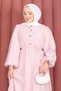Balloon Sleeve Half Buttoned Hijab Dress Pink - 3