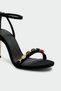 Jita Natural Stone Detailed Women's Black Satin Heeled Shoes - 3