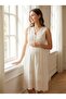 New Season Ecru Fisto Linen Dressing Gown Design 100% Cotton Maternity Dressing Gown Nightgown Set with Breastfeeding Feature - 8