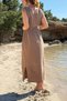 Beige Double-Breasted Collar Slit Dress with Tie at the Shoulder and Elastic Waist Muslin Woven Dress 125 35 - 3