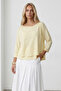 Women's Yellow Wrap-Cut Pearl Detailed Flowy Blouse Alc-X15533 - 4