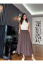 Brown Elastic Waist Long Skirt