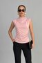 Women's Blouse Sleeveless Short Stand Collar Draped Lycra Sandy Fabric Zero Sleeve T-Shirt - 2