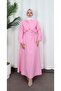 Buckle Detailed Belted Terry Cotton Dress Pink Hnt0332 - 5