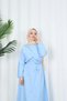 Buckle Detailed Belted Terry Cotton Dress Baby Blue Hnt0332 - 6