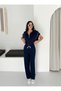Women's Stripe Detailed Vest Suit with Zipper, Loose Cut, Wide Leg Pants and Top Set - 5