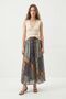 Blue Elastic Waist Belted Shawl Pattern Chiffon Flowing Maxi Skirt 2901 - 2