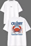 White Oversize T-Shirt with Mr. Crab Design on the Front and Back