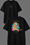 Tre Sıgma Design Front and Back Printed Black Oversize t Shirt