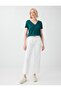 Dark Green V-Neck Short Sleeve Modal Knitted T-Shirt - 2