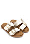 Women's Genuine Leather Beige Flat Slippers - 2