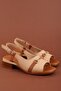 Women's Genuine Leather Short Heeled Casual Sandals Iz.23111 Nut - 2
