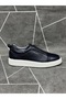 Navy Blue Genuine Leather Elastic Eva Sole Sneaker Shoes - 3