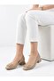 Women's Cream Thick Heel Comfortable Fit Heeled Ballerina Shoes - 2