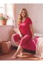 [Ryam Mooda] Women's Dark Fuchsia Cat Embroidered Cotton Lycra Capri Pajama Set - 2