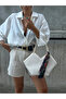 Women's Cream Linen Striped Shawl Detailed Shoulder Bag
