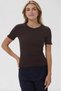 Organic Cotton Brown Women's Ribbed T-Shirt with Stitching Detail - 2
