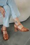 Delmar caged closed-toe genuine leather heeled sandals - tan - 4