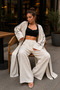 Women's Ecru Linen Premium Kimono Pants Summer Set (36-46) - 4